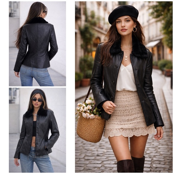 BGSD Jackets & Blazers - EUC BGSD 100% Lambskin Leather Sheep Shearling Fur Collar Y2K 90’s Black Jacket